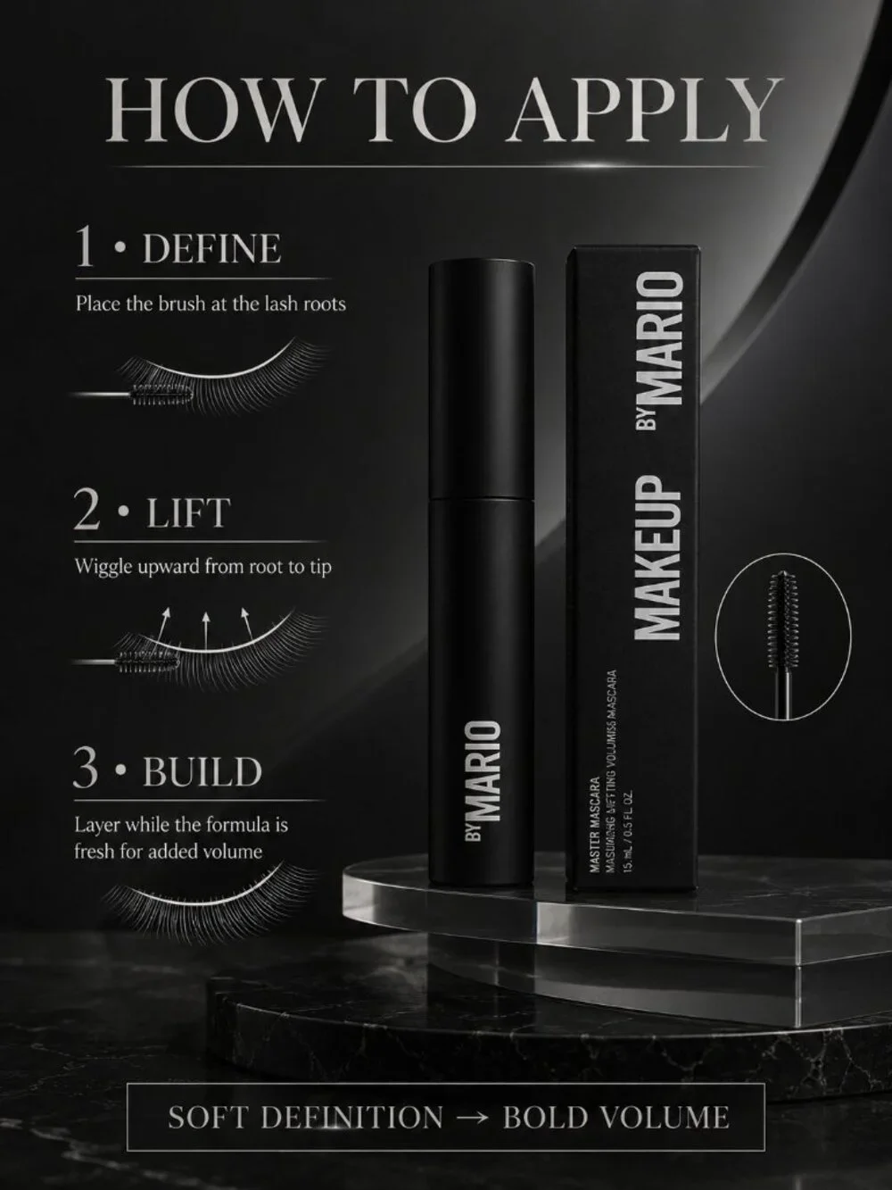 MAKEUP BY MARIO Master Mascara Volumizing Lift Super Black Full Size NIB
